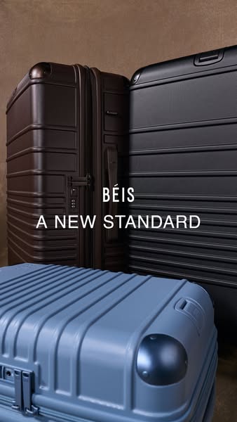 This ad showcases BÉIS luggage in a studio setting. The focus is on the product design.