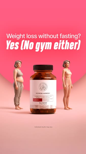 Image ad for Hormone Harmony. The ad features before & after images of a woman with the headline 'Weight loss wi