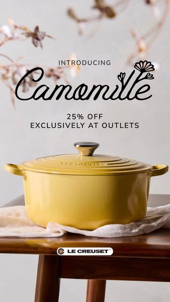 This ad showcases a yellow Le Creuset Dutch oven and promotes a limited-time 25% off discount available exclusively at o