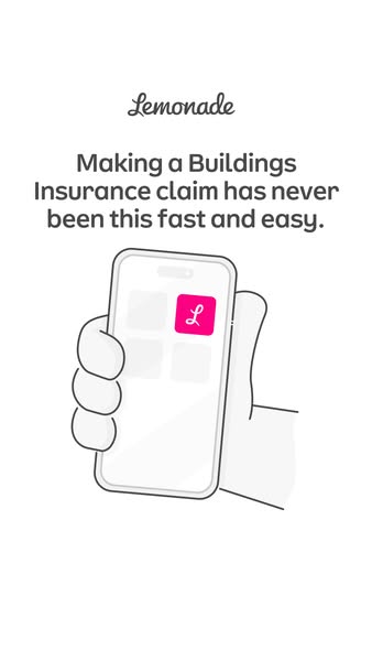 This image ad for Lemonade promotes the ease and speed of filing a building insurance claim through the app.