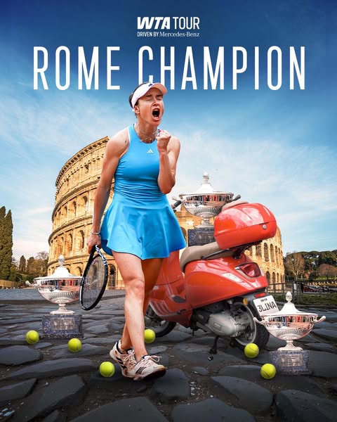 This image ad celebrates Elena Rybakina's Rome Championship victory as part of the WTA Tour, driven by Mercedes-Benz