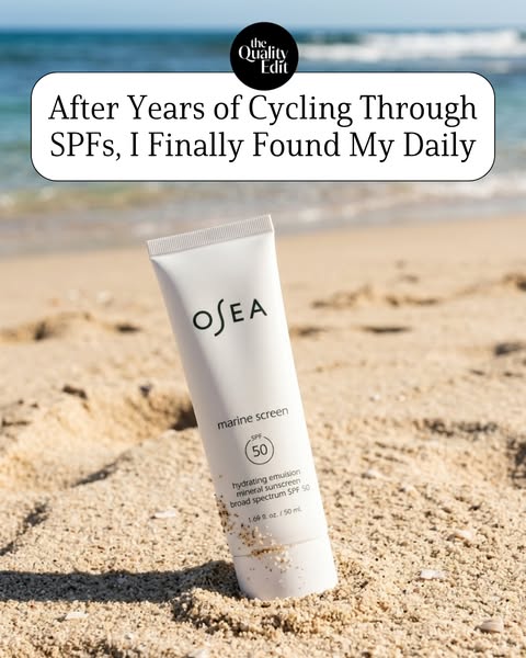 This image ad features Osea's mineral sunscreen, promoting it as a solution for daily SPF use. The ad uses a testimo