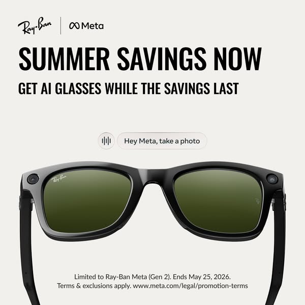 This ad promotes summer savings on Ray-Ban Meta AI glasses and encourages viewers to buy them while the savings last.