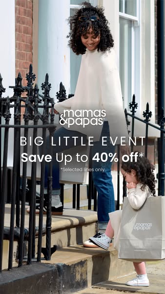 This is an image ad for Mamas & Papas promoting a sale with savings up to 40% off.