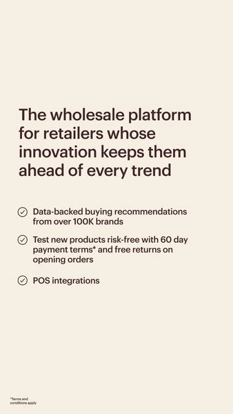 This ad promotes a wholesale platform for retailers, highlighting features such as data-backed buying recommendations, r