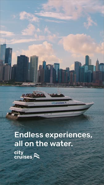 An ad for City Cruises. The ad shows a high-definition image of a cruise ship on the water with a cityscape in the backg