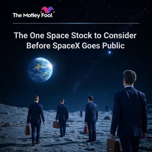 This ad for The Motley Fool features an image of several men in suits walking on the moon, gazing up at the Earth. The a