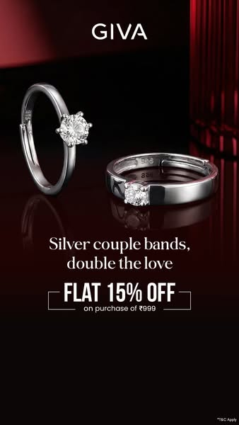 An image ad for Giva silver couple bands, advertising a limited-time discount.