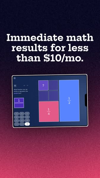 An interactive math software tool solves fraction problems on a tablet, implying ease-of-use and offering immediate solu