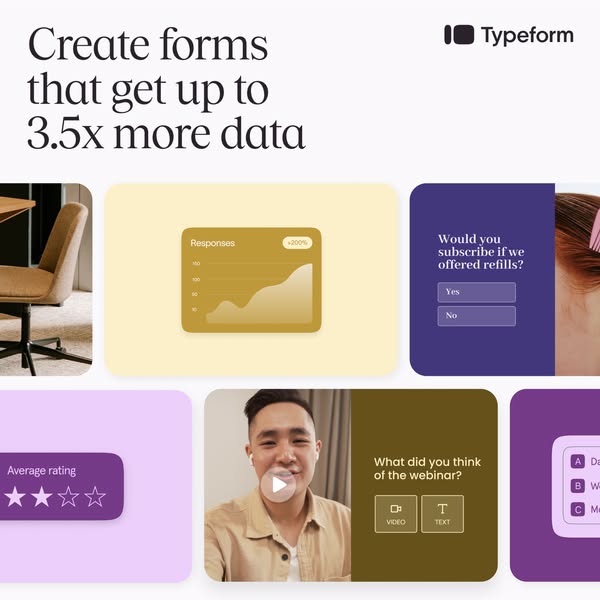 This ad promotes Typeform, a platform for creating online forms. The ad highlights the benefit of using Typeform to get 