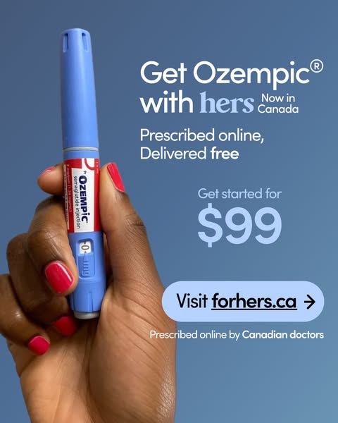 The ad promotes Ozempic through the brand Hers. It highlights that it is prescribed online and delivered for free.
