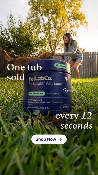 The ad is promoting PetLab Co.'s ProBright Advanced dental powder for dogs. It uses a statistic indicating popularit