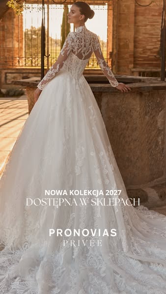 The image ad promotes the Pronovias Privée line of bridal dresses, highlighting the new 2027 collection.