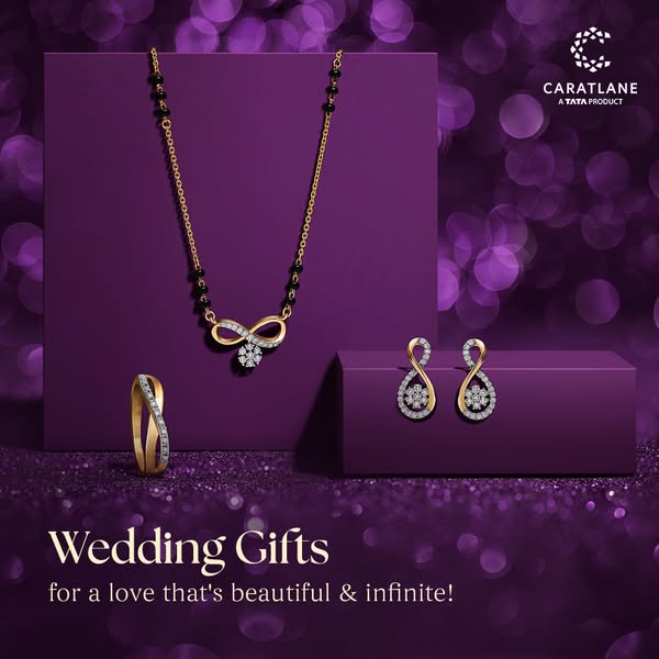 The ad displays a variety of CaratLane jewelry items, including a necklace, ring, and earrings. The ad aims to associate