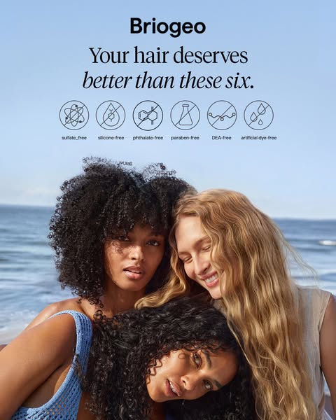 This ad for Briogeo highlights the brand's commitment to clean hair care by calling out six common ingredients not i