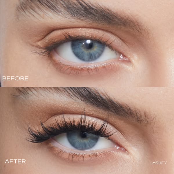 This image ad shows a close-up of a woman's eye to showcase the lash extension products from Lashify. The ad feature
