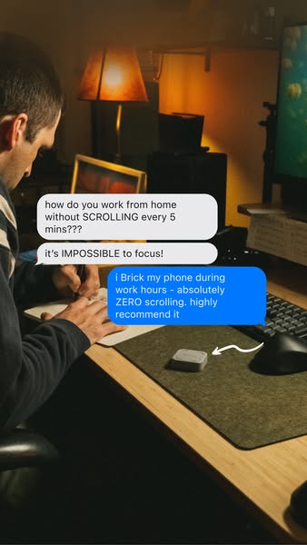 The ad presents a conversation in iMessage format between two people discussing the problem of scrolling on your phone t