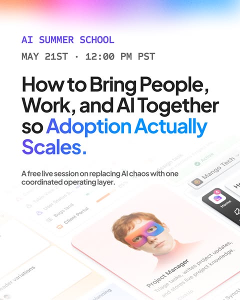 This ad is for an AI summer school, explaining how to bring people, work, and AI together. It highlights that it's a