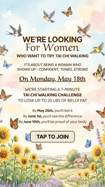 This image ad targets women interested in trying Tai Chi walking. It promotes a 7-minute walking challenge aimed at help