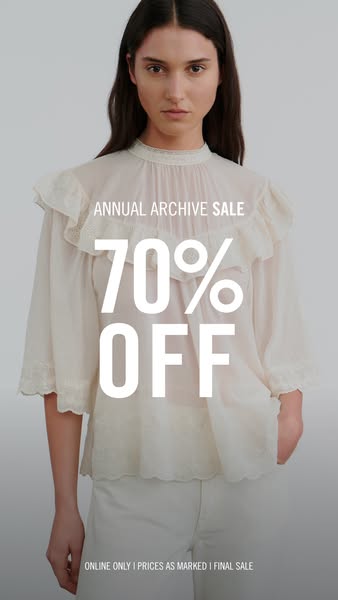 This ad uses a simple image with overlaid text to promote an annual archive sale, with 70% off, online only, prices as m