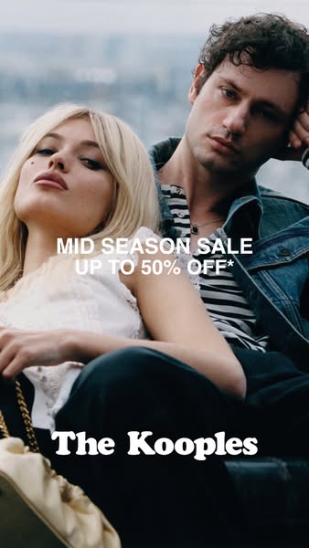 This image ad for The Kooples promotes a mid-season sale. A stylish couple is featured in the ad, conveying a sense of c