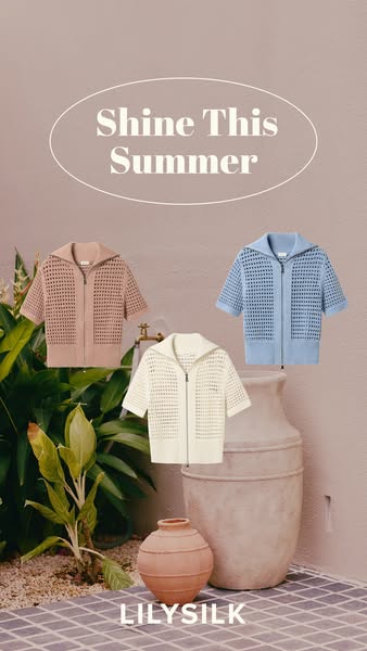 This image ad showcases three different colored short-sleeved sweaters from LILYSILK, promoting their ability to help yo