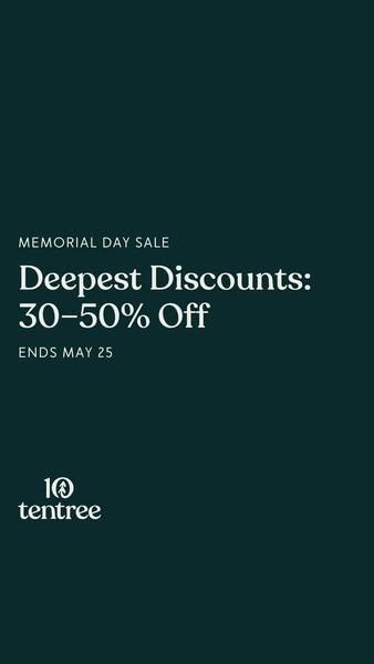 This image advertises a Memorial Day sale with discounts of 30-50% off, ending May 25th, for the brand tentree.