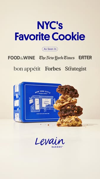 This image ad for Levain Bakery uses social proof by highlighting the company's multiple features in well-known publ