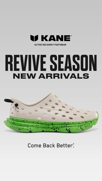 This image ad features a light grey background with the Kane logo and the words "Revive Season New Arrivals." 