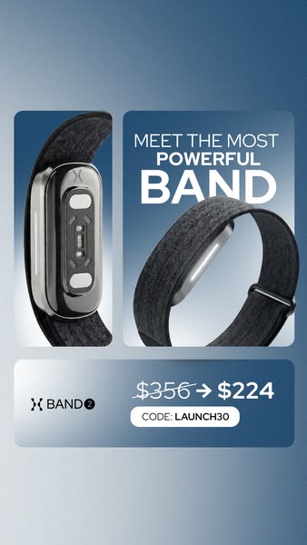 This ad features the XBAND 2 fitness tracker, highlighting its sleek design and powerful features. It emphasizes a limit