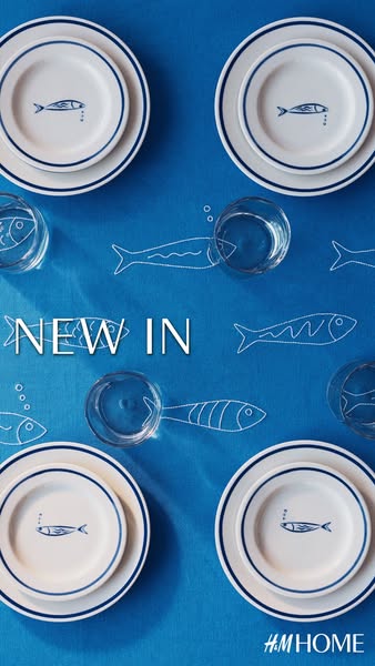 This ad showcases H&M Home's new tableware collection with a simple, clean aesthetic. The image features plates 