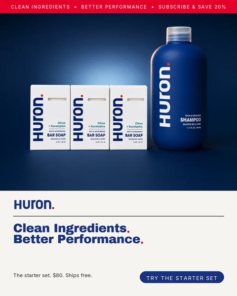 This static image ad from Huron promotes their starter set with a focus on clean ingredients and better performance. The