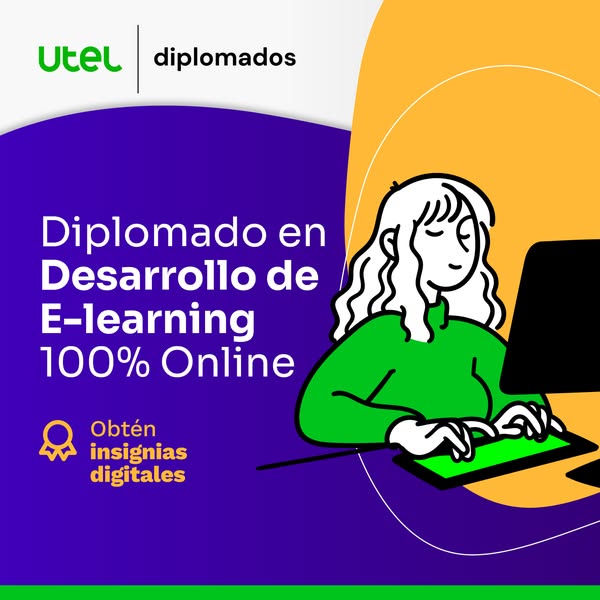 This ad promotes a 100% online e-learning diploma from Utel, highlighting the opportunity to earn digital badges.