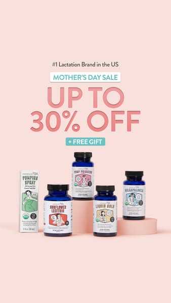 This image ad promotes a Mother's Day sale for a lactation brand. The ad features various supplements aimed at suppo