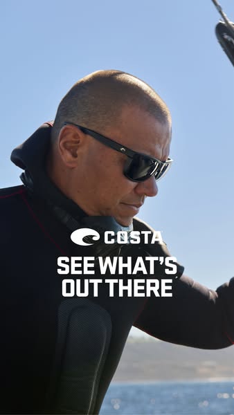 This ad features an image of a man wearing sunglasses and a wetsuit on a boat, with the brand's logo and tagline. Th