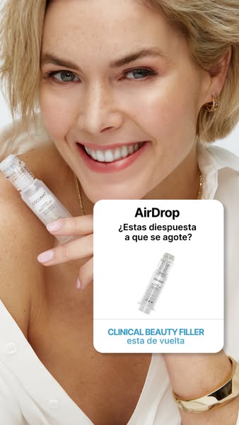 This ad features a woman holding Cocunat Clinical Beauty Filler. A white rounded square appears next to the woman's 