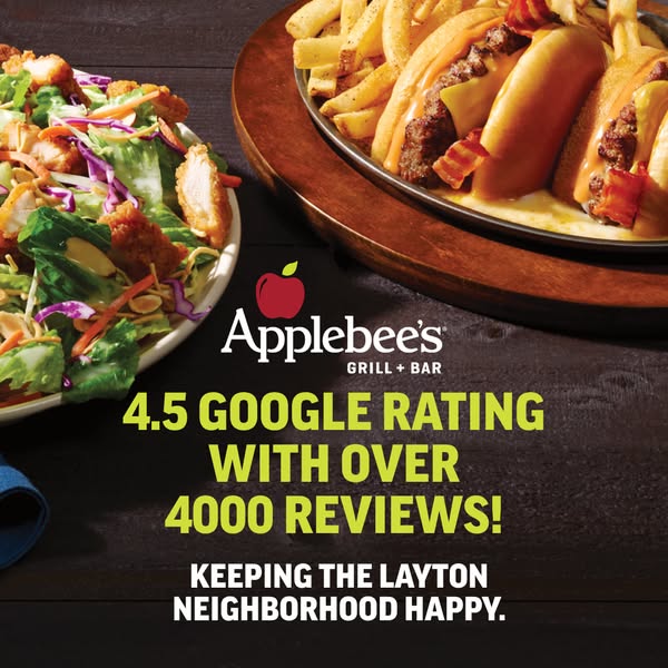 The ad features Applebee's food and promotes the restaurant chain's 4.5 Google rating with over 4000 reviews.