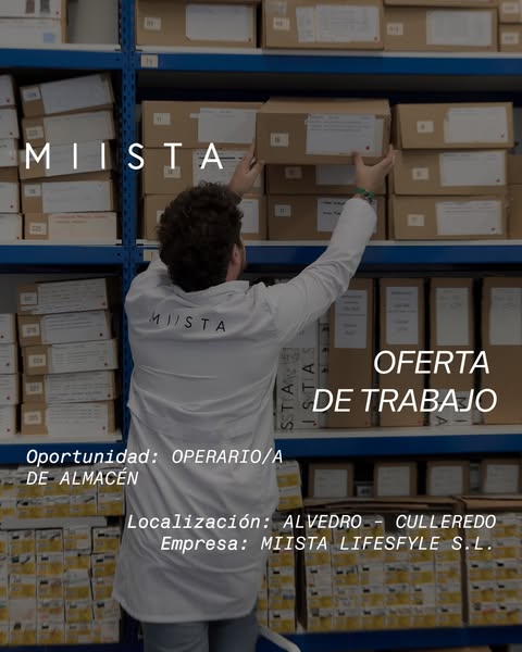 This image ad shows a person working in a warehouse and is advertising an open position at Miista.