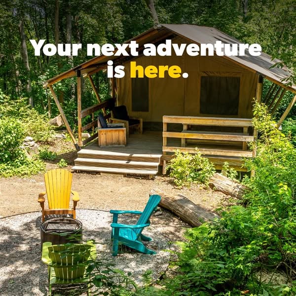 This image ad promotes a glamping experience, highlighting the promise of adventure and relaxation in nature. The ad fea
