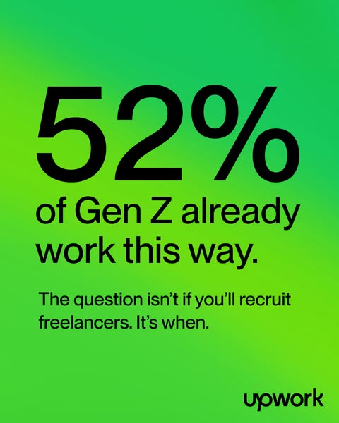 This ad highlights the growing trend of Gen Z utilizing freelancing or alternative work arrangements. The ad suggests th