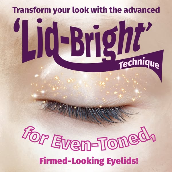 This ad showcases an image that promises to transform the viewer's look with an advanced 'Lid-Bright' Techni