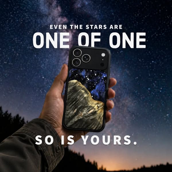 The ad showcases a phone case with a unique design, emphasizing individuality and personalization. It positions the phon