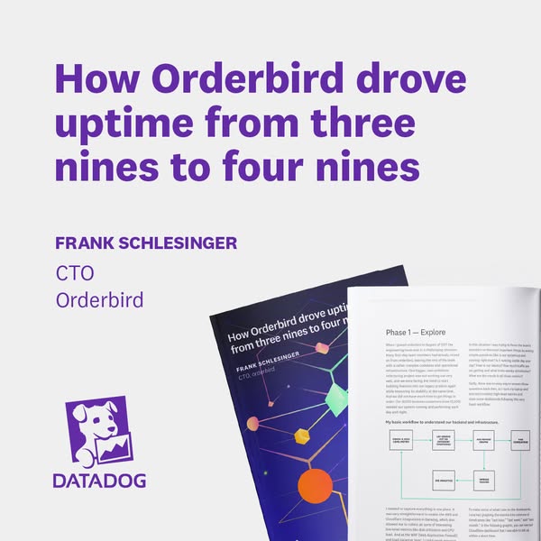 This ad uses a testimonial from the CTO of Orderbird to show how Datadog helped them improve uptime. The ad features a b