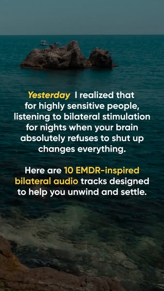 The ad promotes EMDR-inspired bilateral audio tracks for highly sensitive people who struggle with racing thoughts at ni