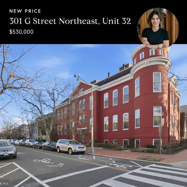 This ad is for a real estate listing, highlighting a newly priced property located at 301 G Street Northeast, Unit 32, o
