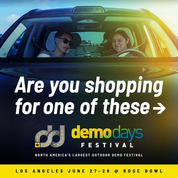 This ad for Demo Days Festival features a photo of two people in a car, asking if the viewer is looking to purchase a ca