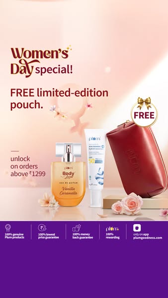 This static image ad promotes Plum products and offers a free limited-edition pouch for orders above ₹1299, while also h