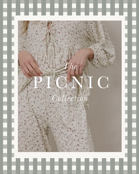 An advertisement for The PICNIC Collection. The ad features a model wearing the product.