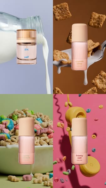 The ad features four bottles of Snif body mist situated in four different quadrants of the image. Each quadrant is dedic