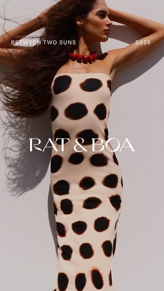 An image ad from RAT & BOA features a model wearing the brand's strapless dress.